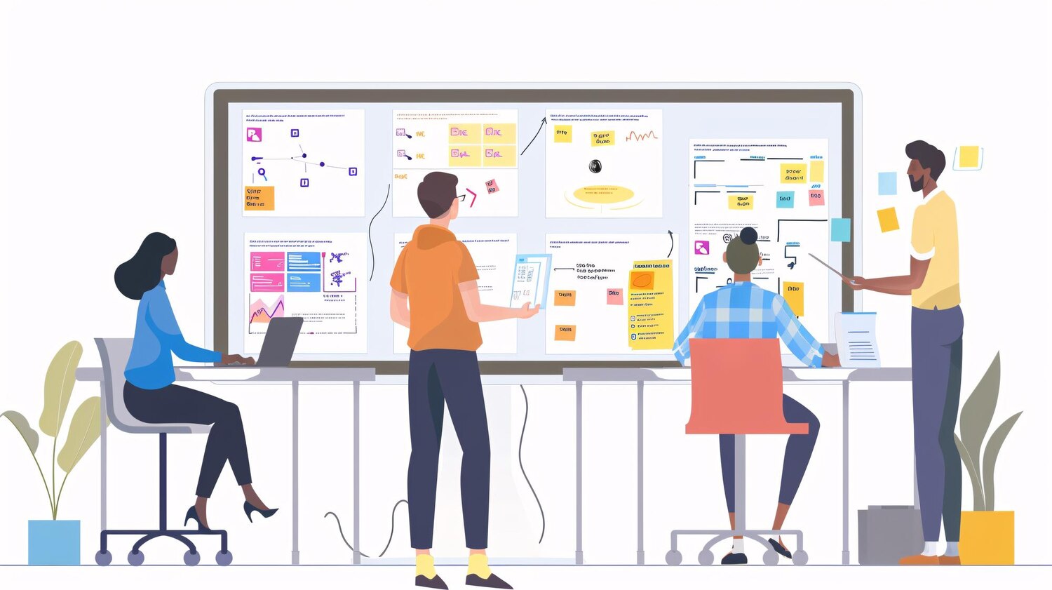 A cross-functional team plans sprint priorities to drive a custom software development roadmap forward