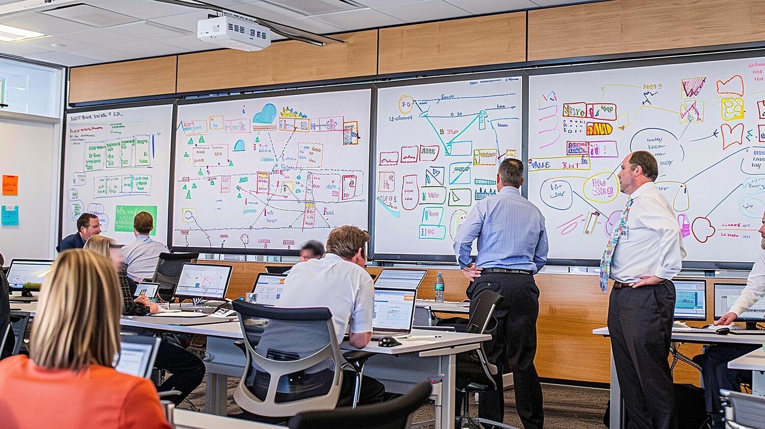 Product, engineering, and operations teams collaborate on value stream mapping to ground the digital transformation roadmap in measurable outcomes