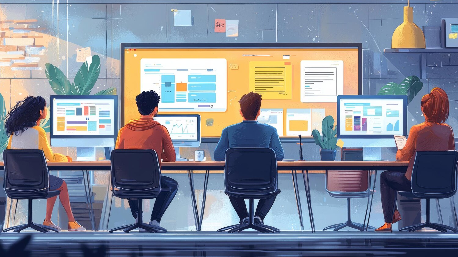Cross-functional team planning roadmap increments during sprint planning in a modern workspace