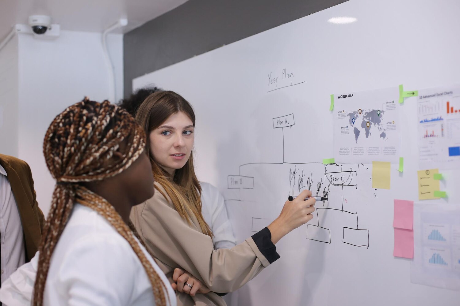 UX designers collaborating in a workshop to organize enterprise IA that supports the B2B buying journey