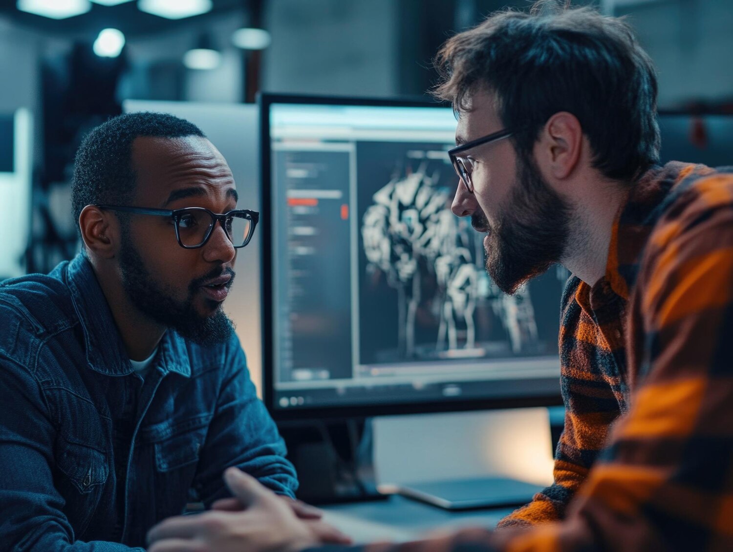 Integration engineers pair programming on automated tests in a CI pipeline while refining service contracts