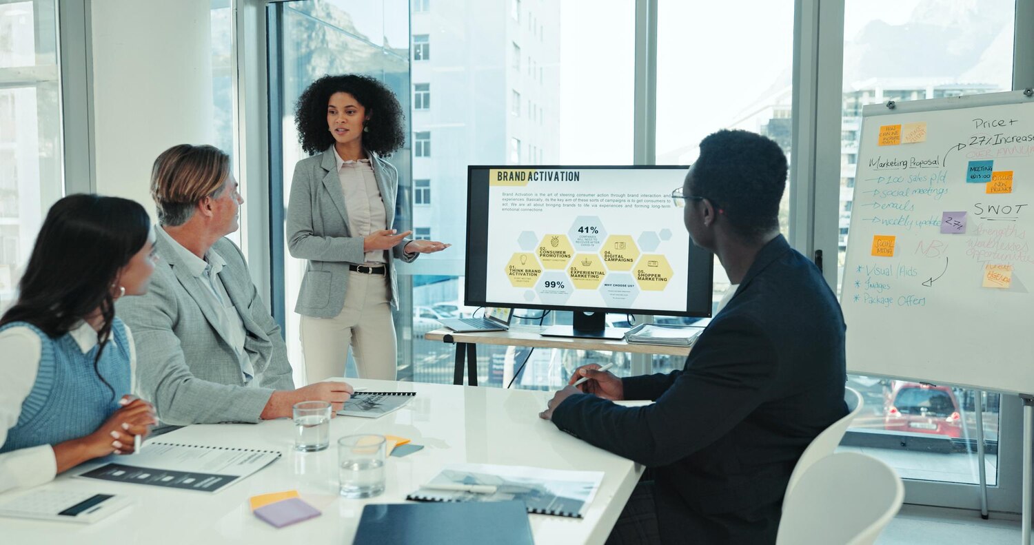 Cross-functional team prioritizes roadmap initiatives on a digital kanban board to focus on measurable outcomes