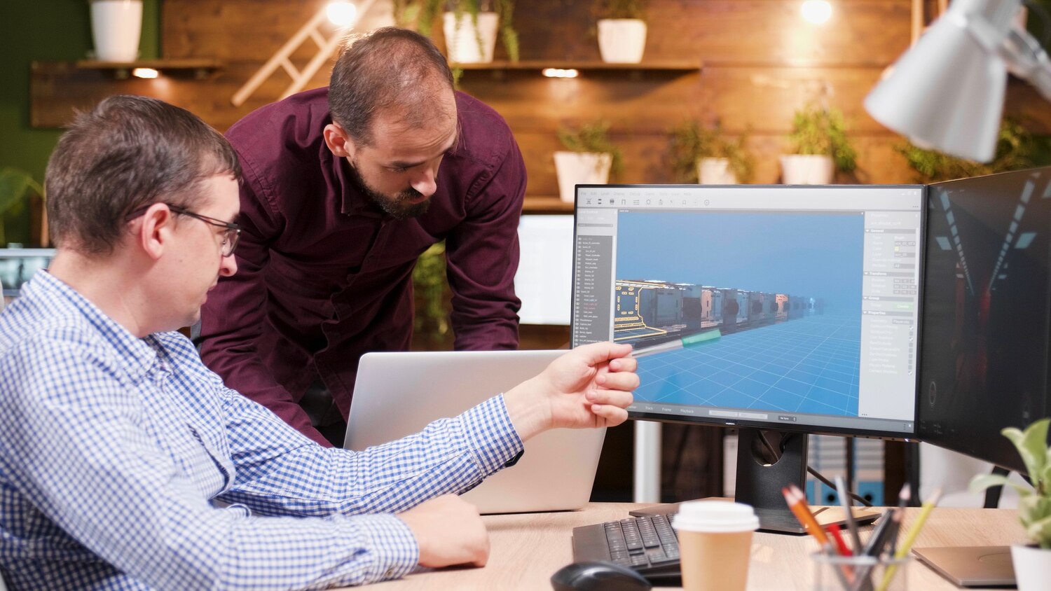 Two engineers reviewing a performance waterfall to plan a fix for slow LCP in a product team workspace