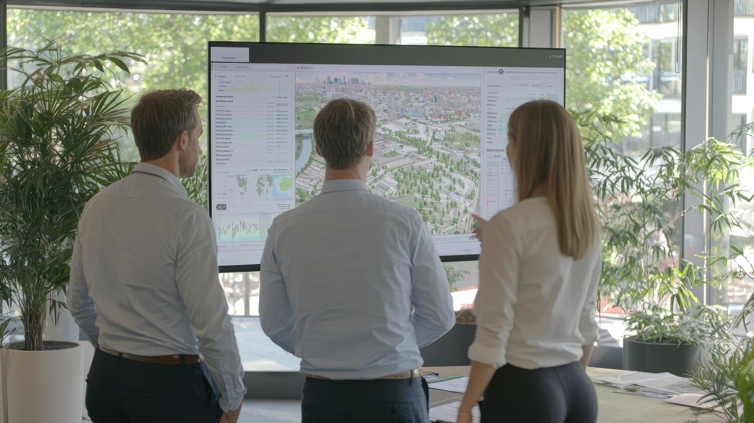 Engineers and marketers collaborating at a digital whiteboard to map KPIs that link performance metrics to business outcomes