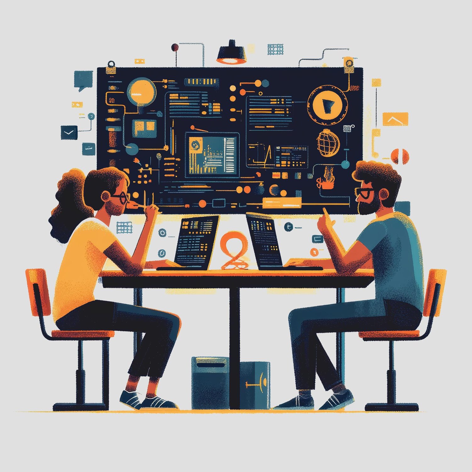 Designers and engineers implementing design tokens for a brand identity system in a collaborative tech workspace
