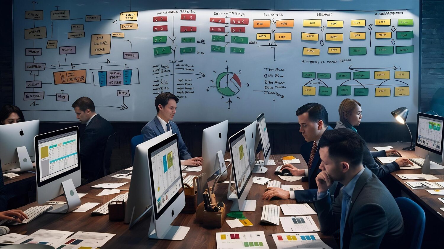 Cross-functional team discussing release plans and integration risks during delivery